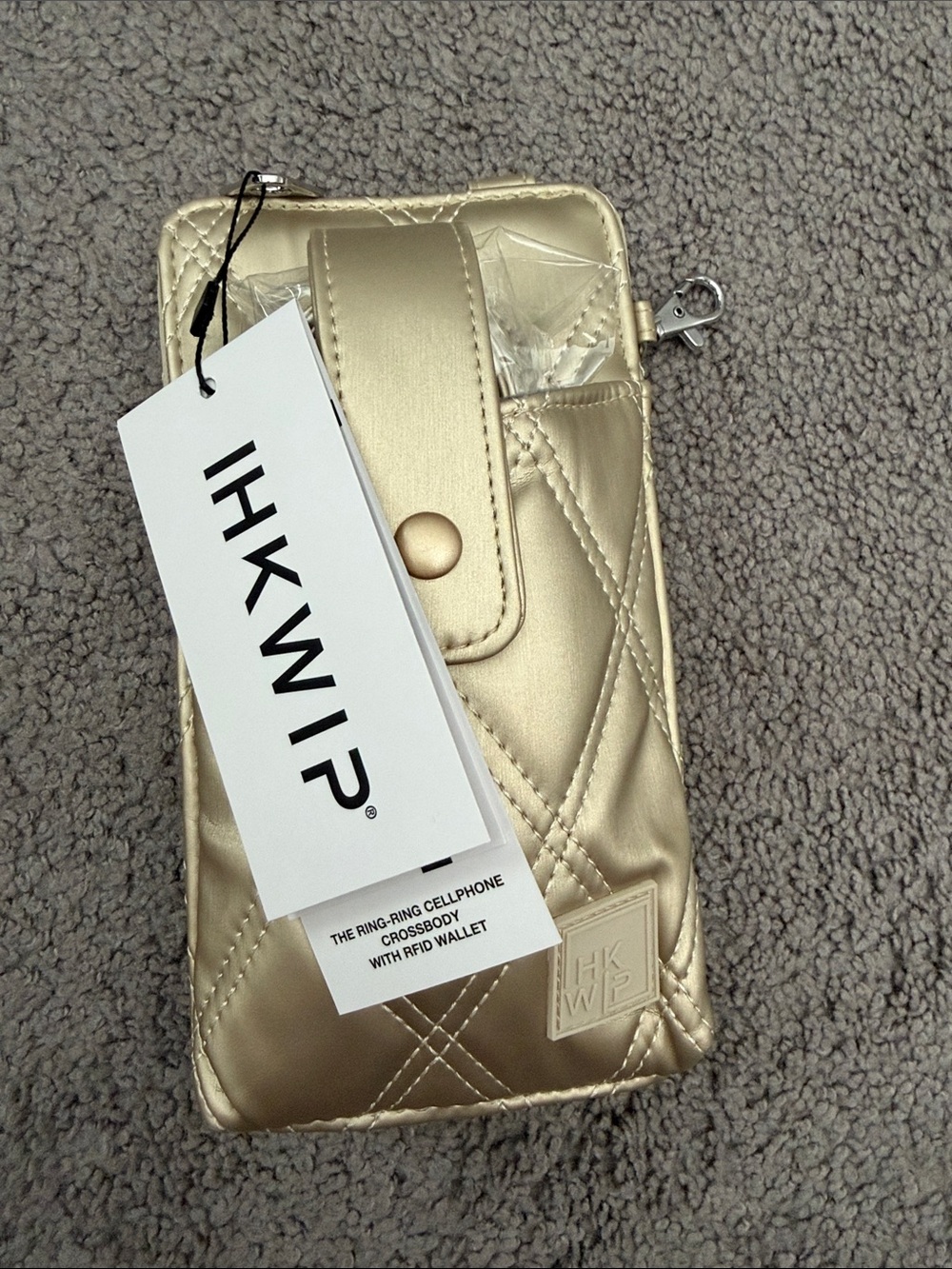 HKWP Quilted Gold Crossbody Cellphone Wallet with Strap
